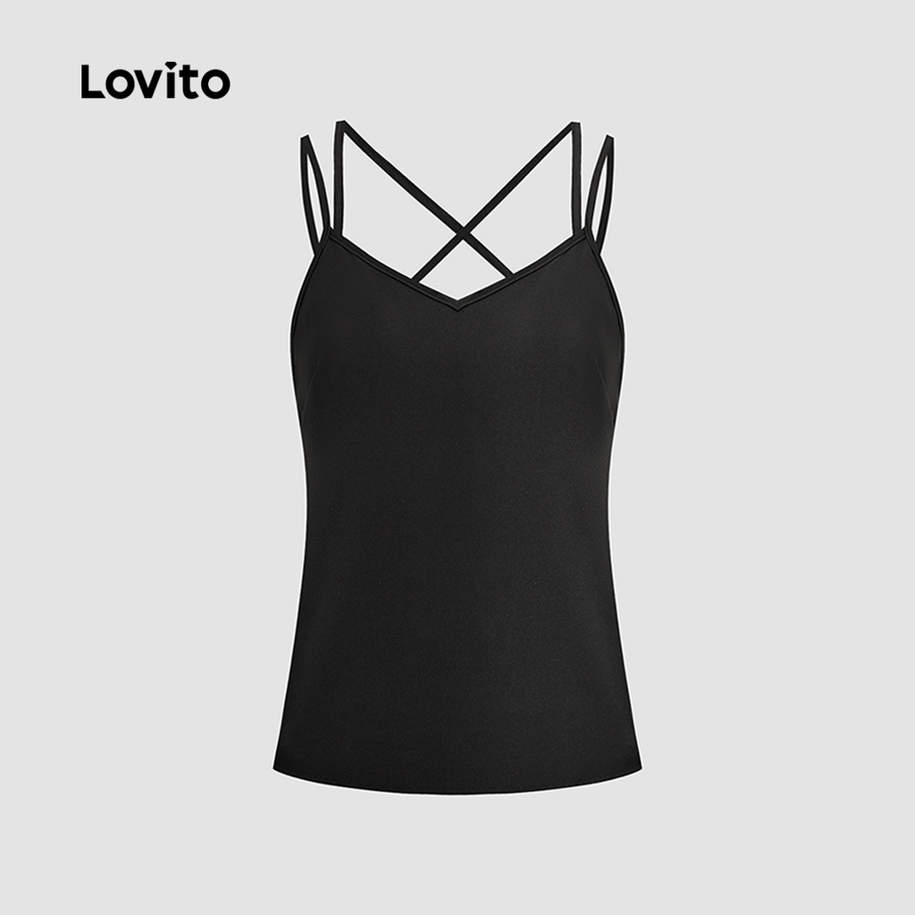 Detalhes do Lovito Top Casual Criss Cross Verão/Primavera Regata Feminina LBL23160