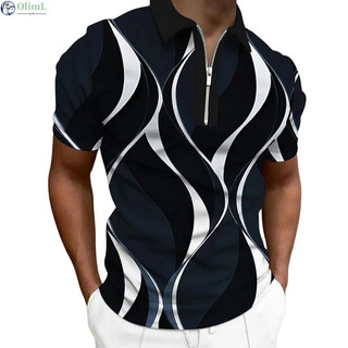 Camisa Polo Masculina Com Zíper E Lapela , Camisas De Golfe Estampas Gráficas , Geometria Linear , Manga Curta , Roupas 