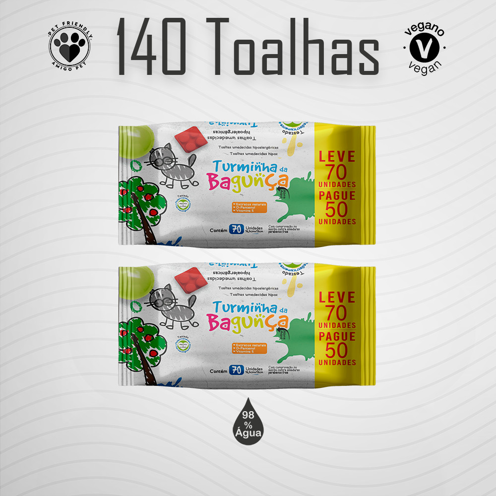 Kit 02 Pacotes Toalhas Umedecidas TURMINHA DA BAGUNÇA - 70 Folhas Lenço Umedecido