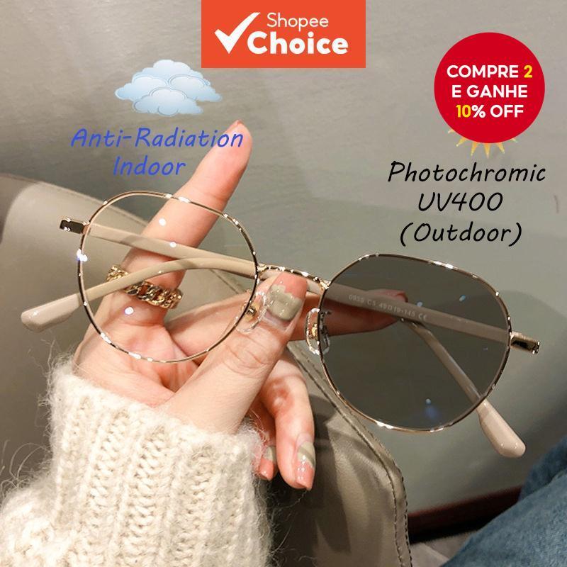 Óculos Fotocromáticos De Luz Azul Plamis-De Computador Com Armação De Metal Para Homens E Mulheres em Oferta na Shopee