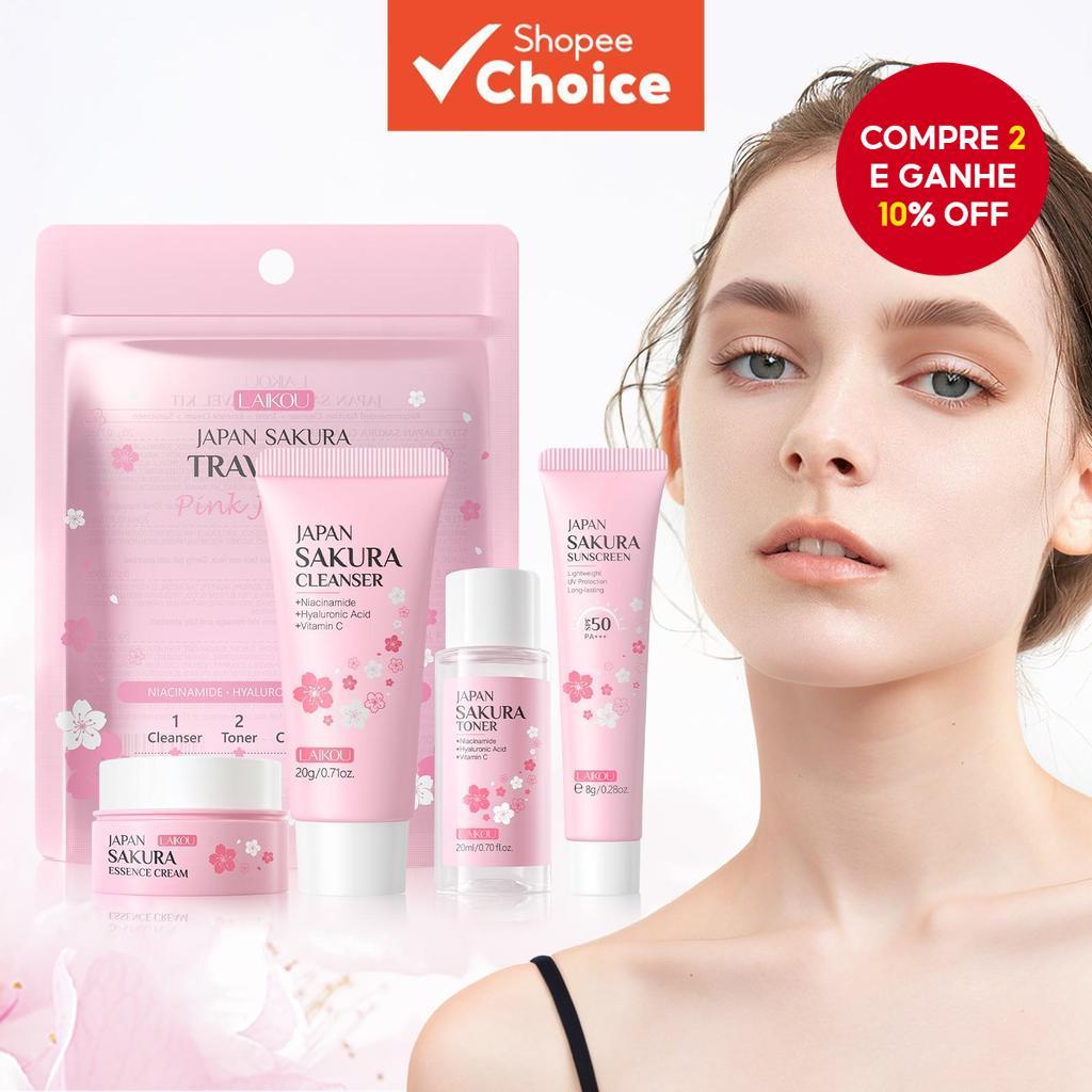 Novo Conjunto de Cuidados com a Pele LAIKOU Japão Sakura para Viagem - Reparação do Tonalidade da Pele e Hidratação 4