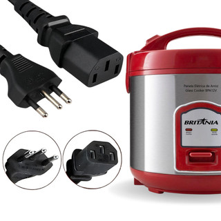 Tomada Para Panela Elétrica Britania 3 Pinos 10A Cabo de Força1,5m Compatível Britânia Vermelha Inox