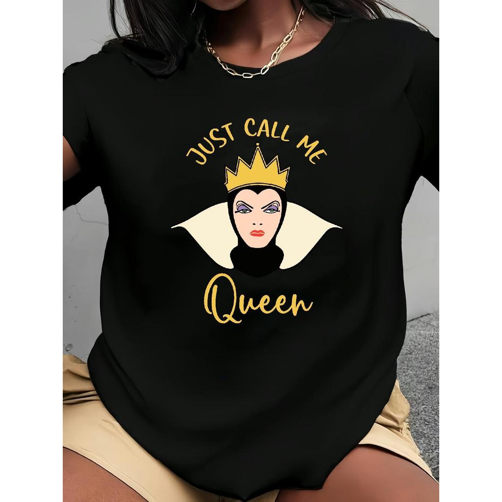 BR Moonlight Camiseta Feminina Branca de Neve Sete Anões Just Call Me Queen Estampada Confortavel Divertida Estilosa