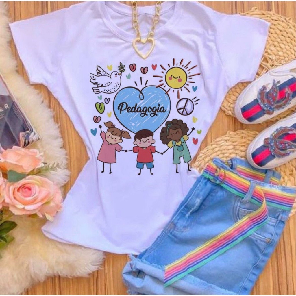 Camiseta Camisa t-shirt Blusa  camiseta Profissão PEDAGOGIA CORAÇÃO AZUL. Blusa Algodão Envio Imediato