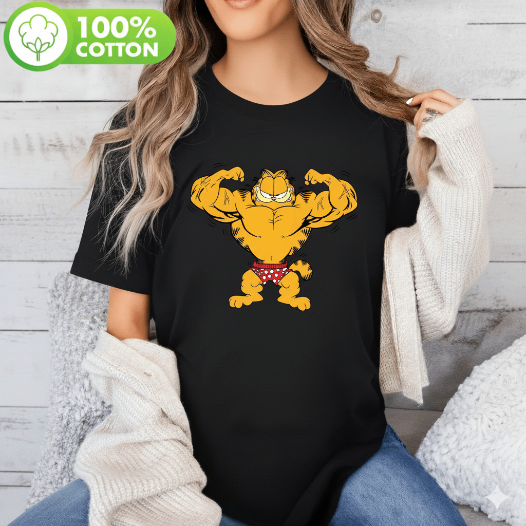 Camiseta Unissex Garfield Musculoso Cartoon Tira Cômica Engraçada Estampada Divertida Confortável Descontraída Casual