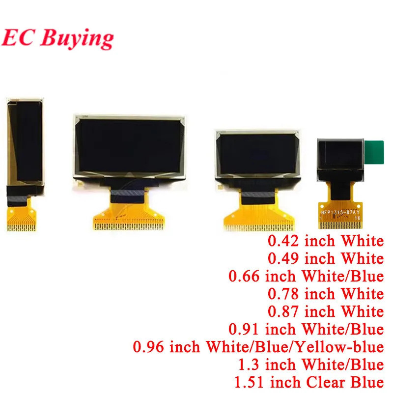 Display OLED LCD 0.42 0.49 0.66 0.78 0.87 0.91 0.96 1.3 1.51 Polegadas Módulo De Tela Azul Branco 0.42'0.91 0.96 13.3 12