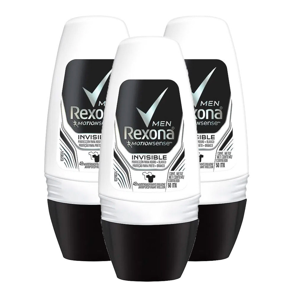 Kit 3 Desodorante Antitranspirante Rexona Men Invisible Roll-on com 50ml