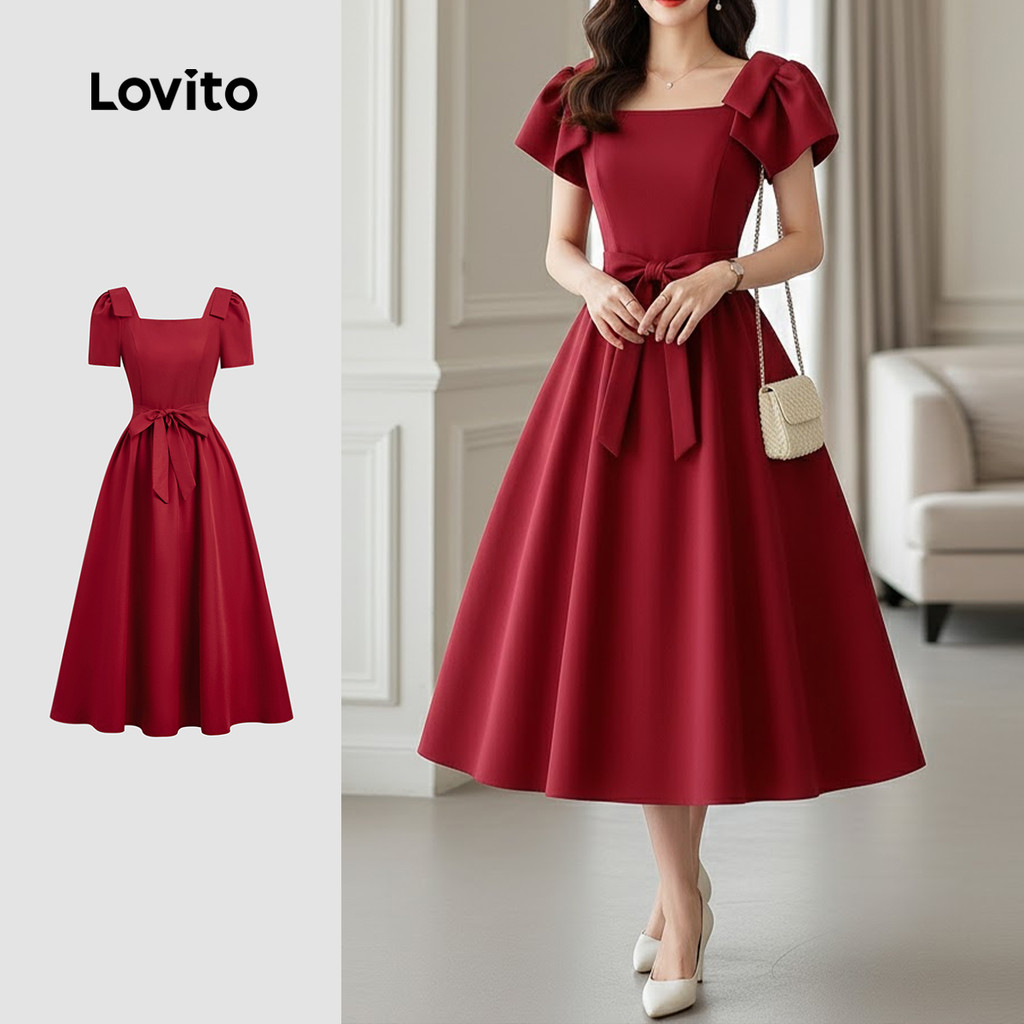 Lovito Vestido Elegante Chinês Cheongsam Qipao Amarração Costas Vermelho Primavera/verão Para Mulheres L157ED436 em Oferta na Shopee