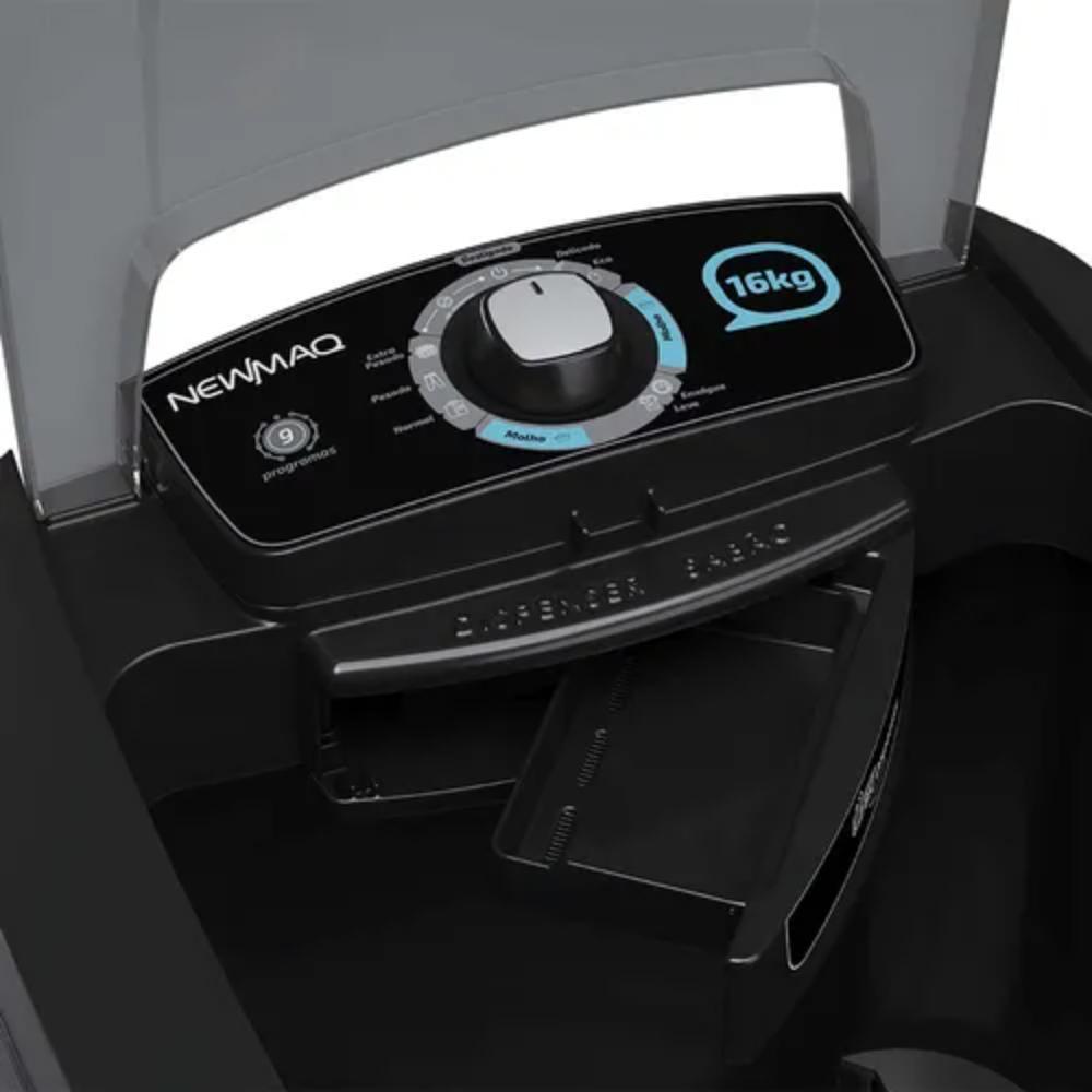 Detalhes do Tanquinho De Lavar Roupa 16kg Newmaq Semiautomático com 9 Programas de Lavagem Preto 127V