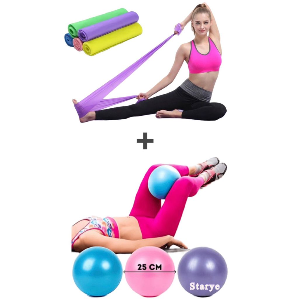 Kit Com 1 Thera Band Fisioterapia Thera Yoga + 1 Bola 25 cm Suiça Pilates Pequena -Starye