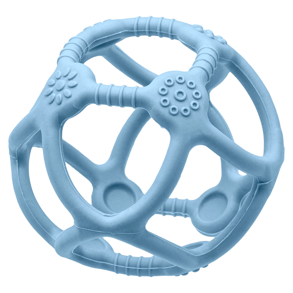 Detalhes do Mordedor Bola Em Silicone Azul Flexivel Supermacio Com Texturas 15636 - Buba