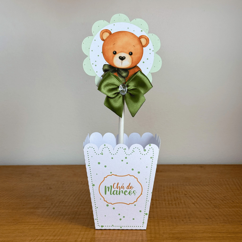 Centro de Mesa Cachepô Chá de Bebê Ursinho com balão escuro   - DIY Pegue e Monte | Lembrancinhas Personalizadas