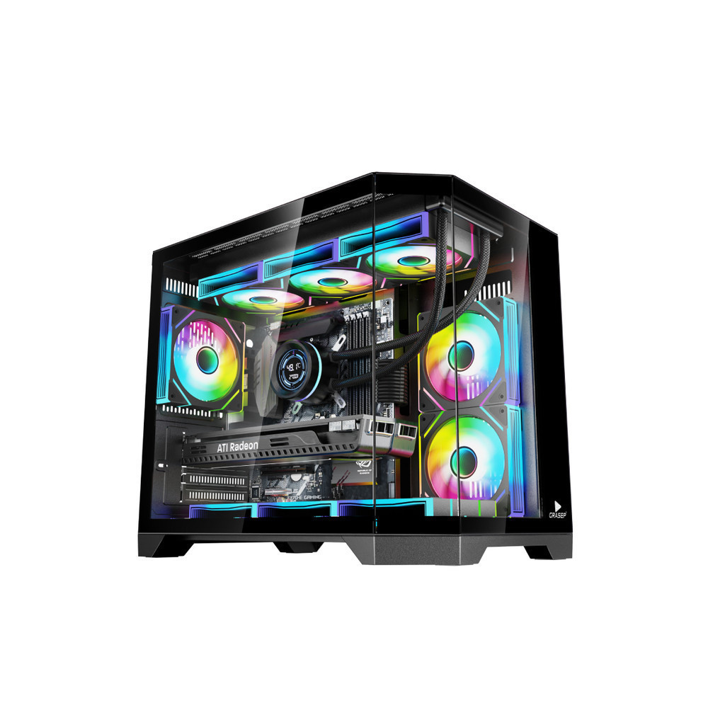 Gabinete Gamer Aquário Vidro Temperado Black M-ATX Sem Fonte Com 6 Fans Rainbow RGB D-MATX07 em Oferta na Shopee