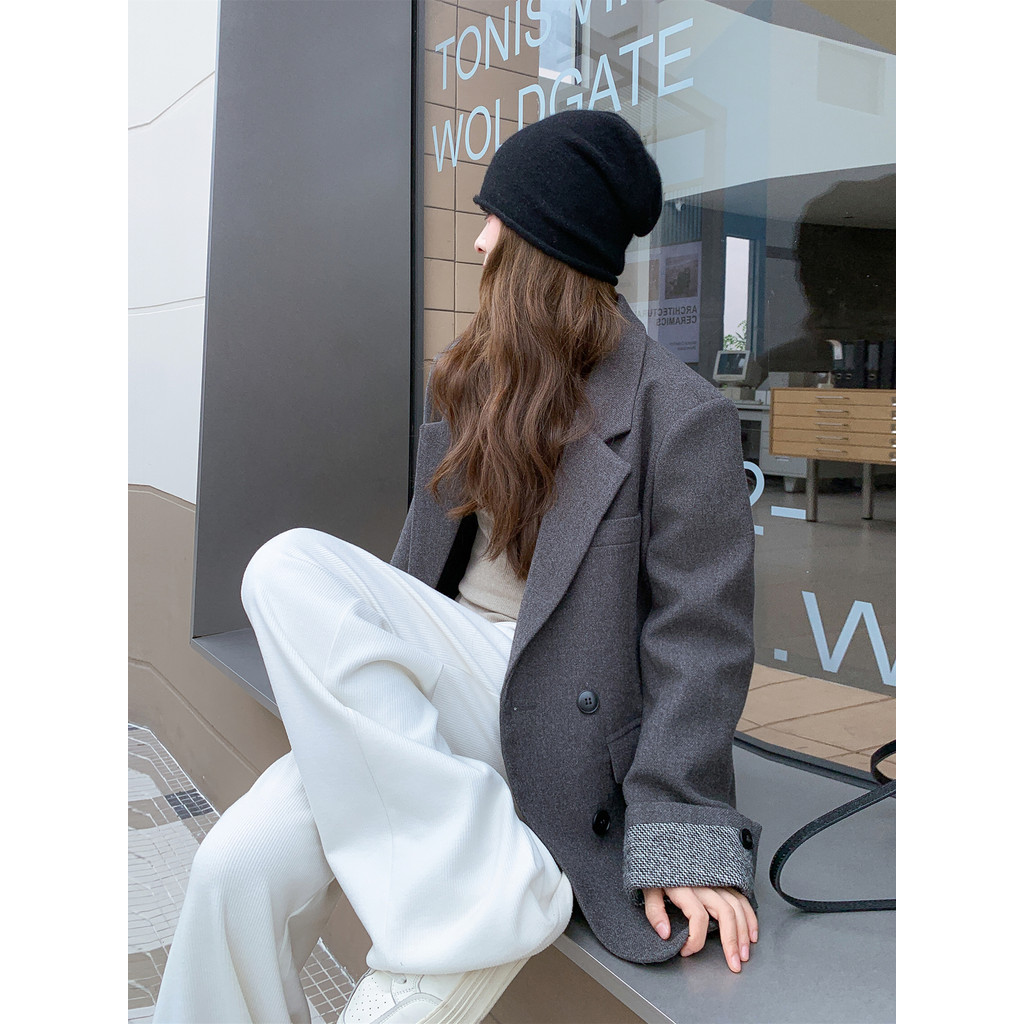 Terno cinza de lã para baixo jaqueta feminina outono inverno estilo curto 2026 novo estilo 90 pato branco para baixo for