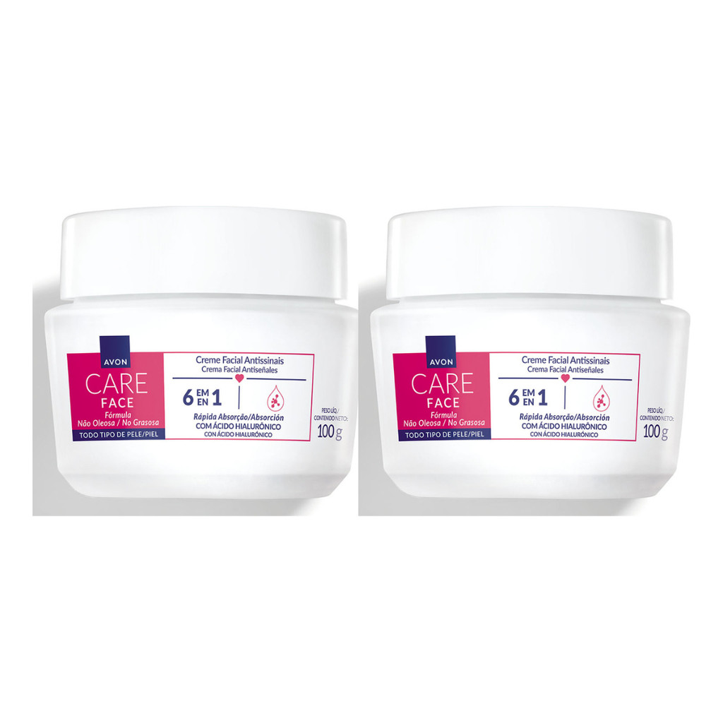 Kit Com 02 Creme Facial Antissinais 6 Em 1 100g - Avon Care Todo Tipo De Pele Dia/noite
