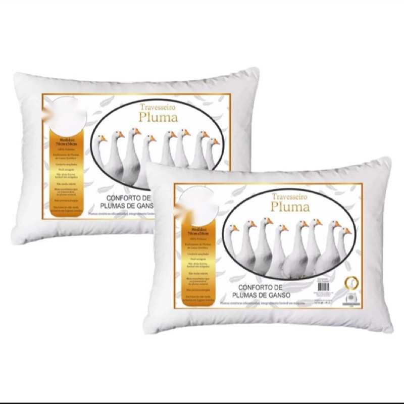 Kit 02 Travesseiros de plumas de ganso sintético 50x70 Promoção macio antialérgico