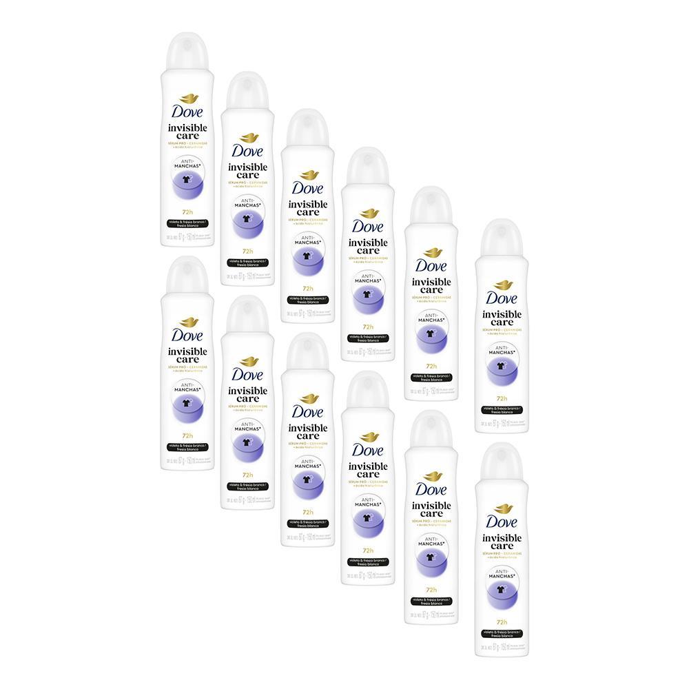Kit 12 Desodorantes Dove Antitranspirante Aerossol Invisible Care 150ml em Oferta na Shopee
