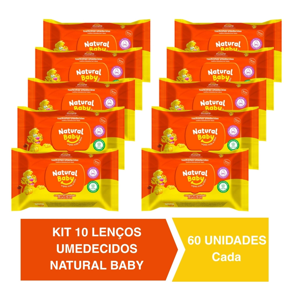 Kit c/10 Lenços Umedecidos Natural Baby 60un Cada Evergreen em Oferta na Shopee