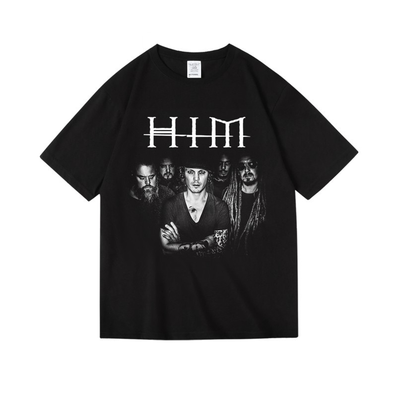 Music Soul Camiseta Unissex HIM Banda Metal Gótico Estampada Algodão Confortável Estilosa Divertida Verão