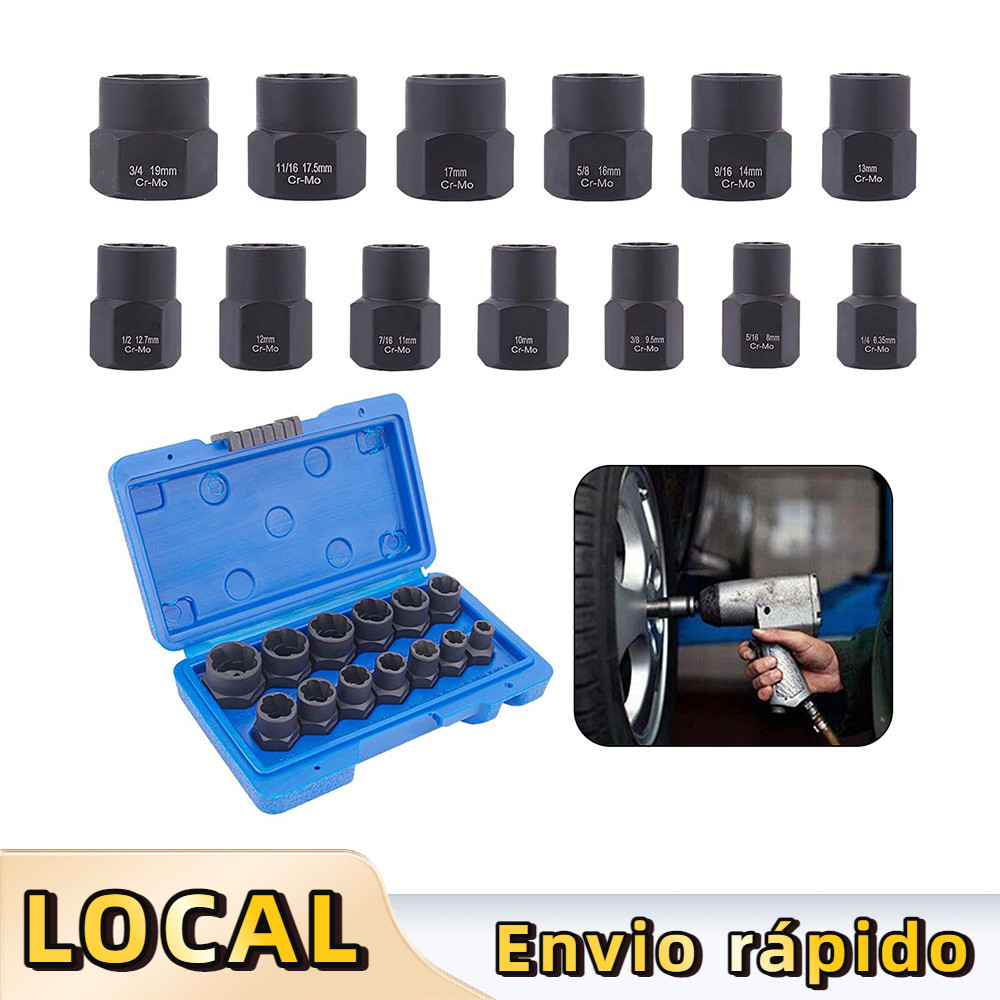 13 Piece Broken Nut Extractor Set Cr-Mo Steel Remover Parafusos Danificados Enferrujados Manga Extratora