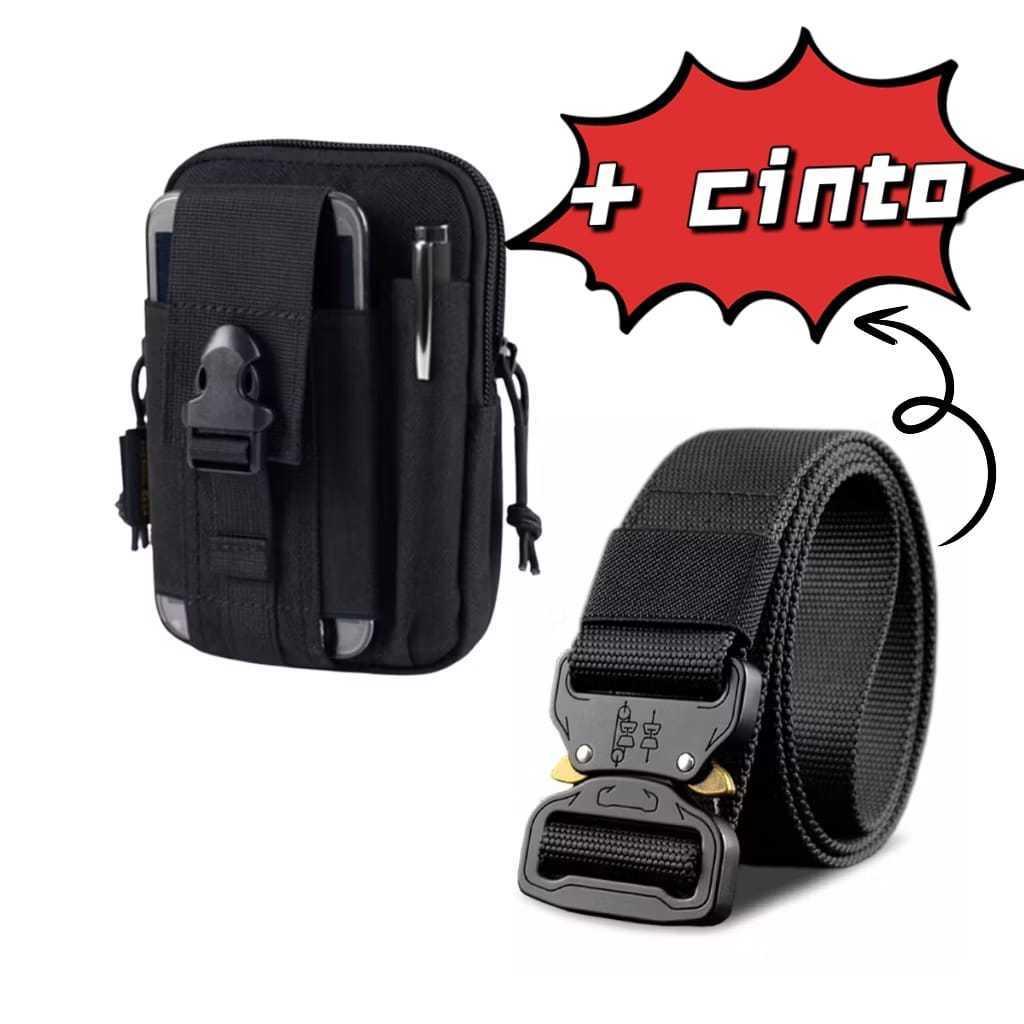 Kit pochete porta treco tático militares com /sem cinto largo engate rápido antialérgico masculino