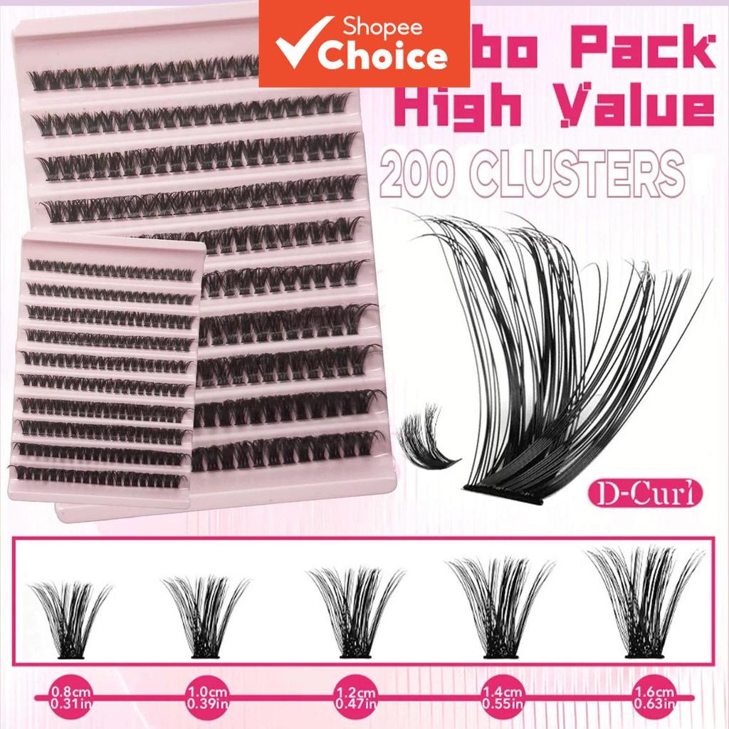  Pincel de maquiagem para cílios, kit de extensão de cílios tufinho, clusters de cílios, cílios wispy, 200 unidades de