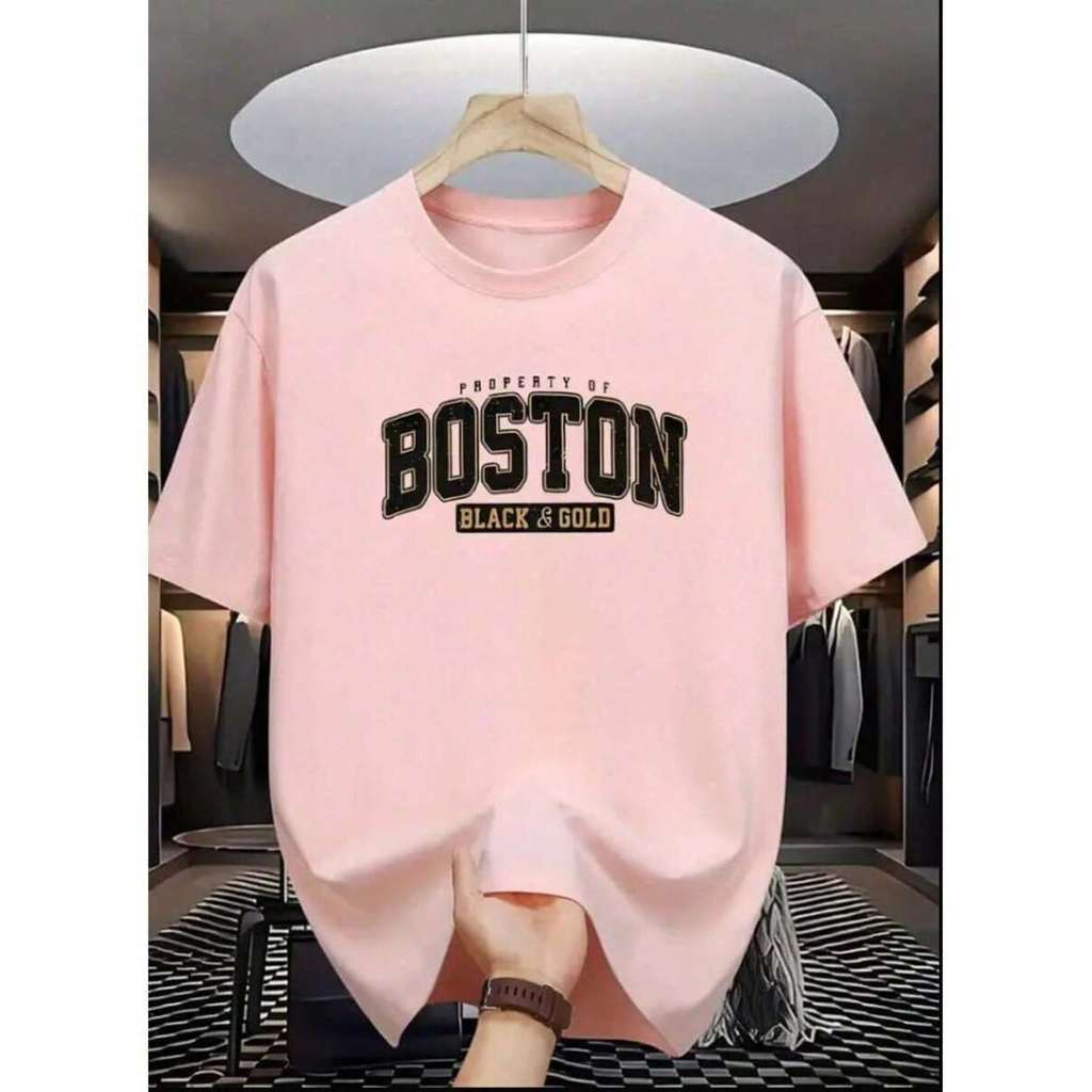 Camiseta Masculina BOSTON BLAK  Simples De Manga Curta Gola Redonda Estampada 100% Algodão Lançamento 2025