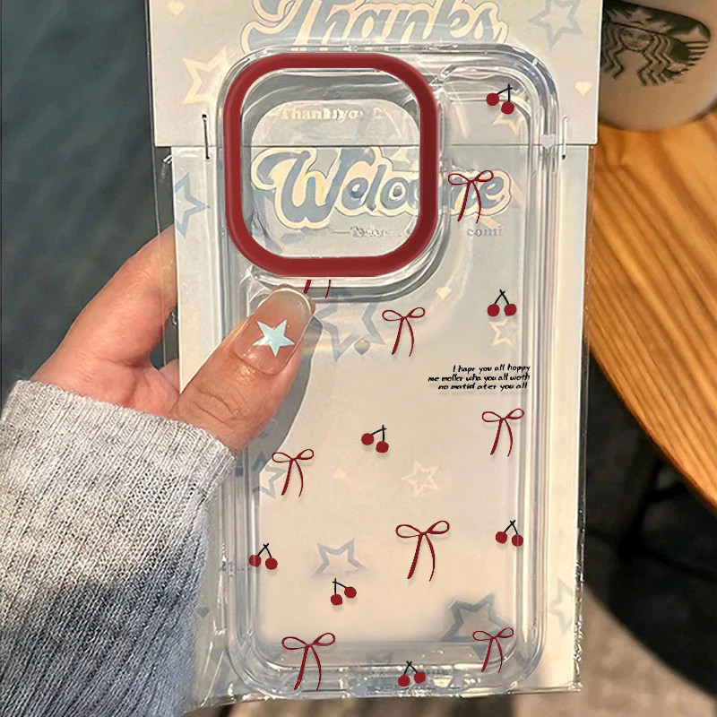 Capinha Capa Para Redmi A2 A3 12 13 15 POCO X3 X4 X5 X6 Note 11 12 Transparente À Prova de Choque cereja