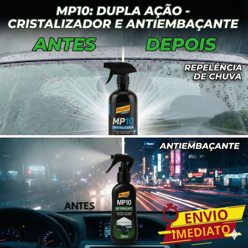 Kit Cristalizador Repele Agua + Antiembaçante MP10 Para-brisa Retrovisores Vidro Janela Vitrine em Oferta na Shopee