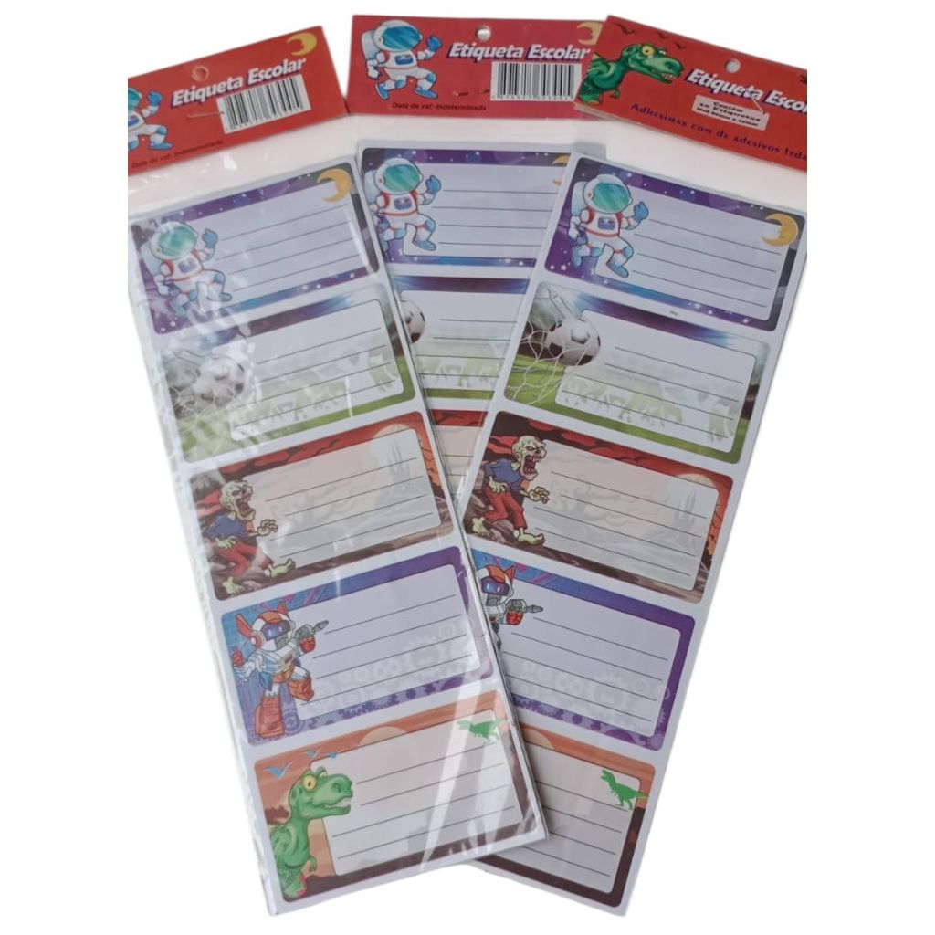 Cartela de Etiquetas para Material Escolar Estampas Decoradas Dinossauro Menino em Oferta na Shopee
