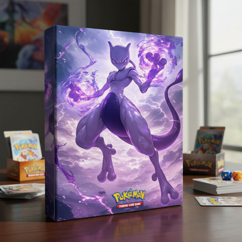 Album Fichario Mewtwo Porta 180 Cartas Capa Dura Pokemon Preto