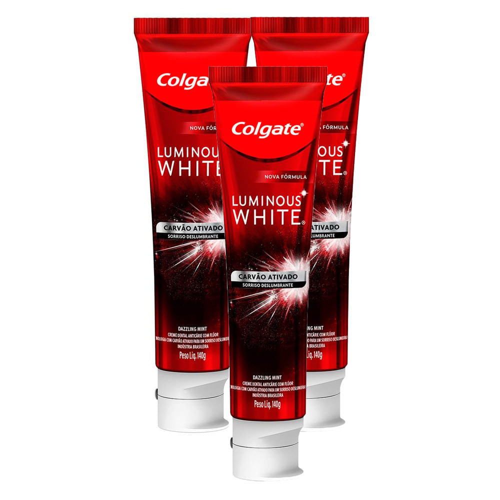 Kit 3 Creme Dental Colgate Luminous White Carvão Ativado 140g em Oferta na Shopee