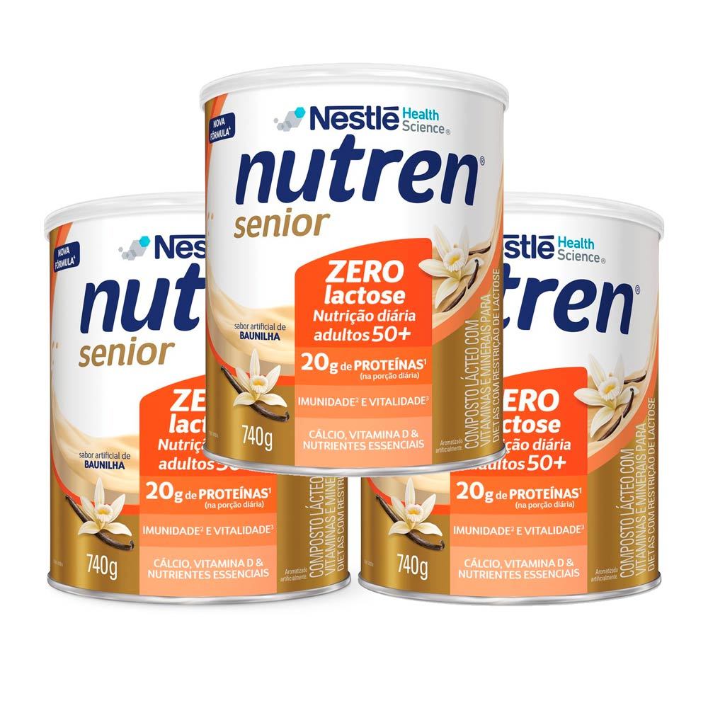 Kit 3 Nutren Senior Complemento Alimentar Baunilha Zero Lactose 740g em Oferta na Shopee