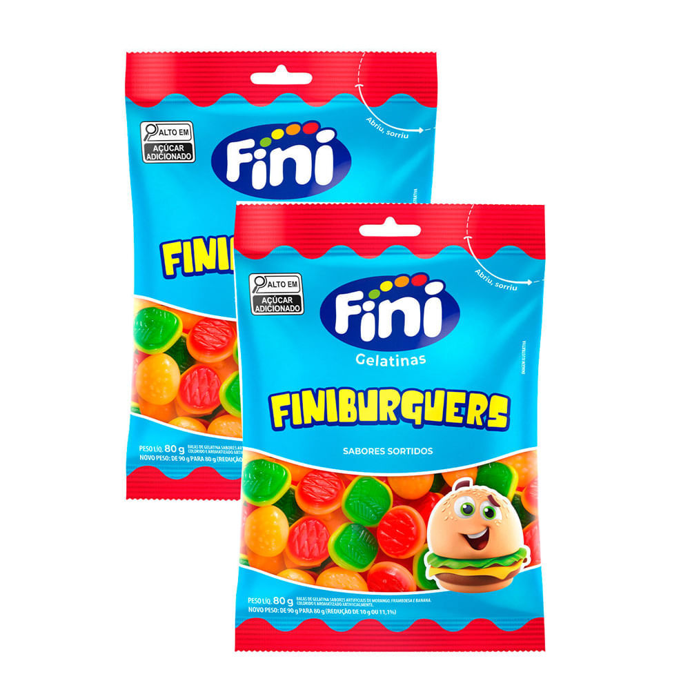 Kit 2 Balas de Gelatina Fini Finiburguers Sabores Sortidos 80g