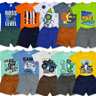 Kit 6 ou 10 peças Conjunto Verão Roupa Menino Infantil Camiseta + Shorts Sortidos Estampados em Oferta na Shopee