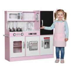 Cozinha Infantil Grande MDF Rosa com Lava Louça Geladeira Fogão Pia Torneira e Micro-ondas Brinquedo Realista Completo