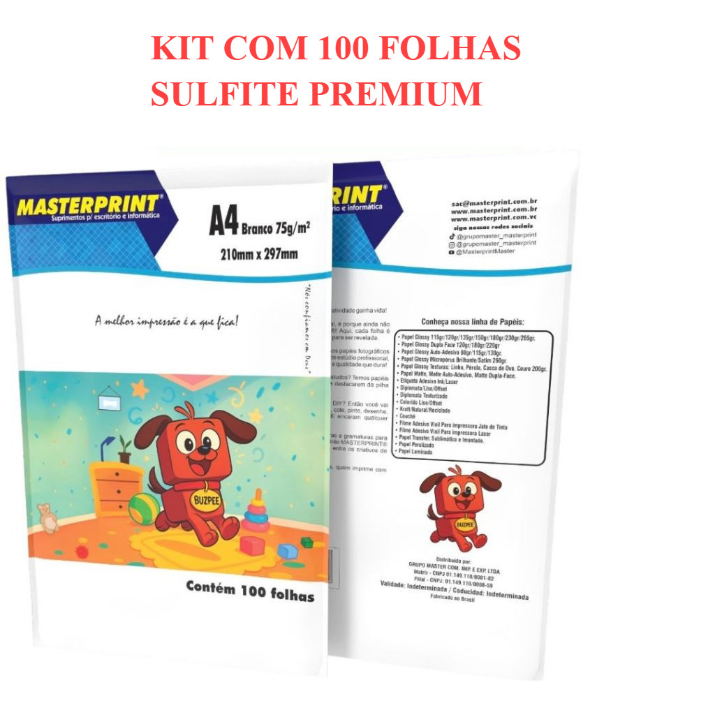 Papel Sulfite kit 100 Folhas A4 Premium Masterprint