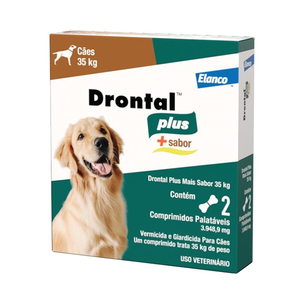 Drontal Plus Elanco Sabor Carne para Cães até 35Kg - 2 Comprimidos