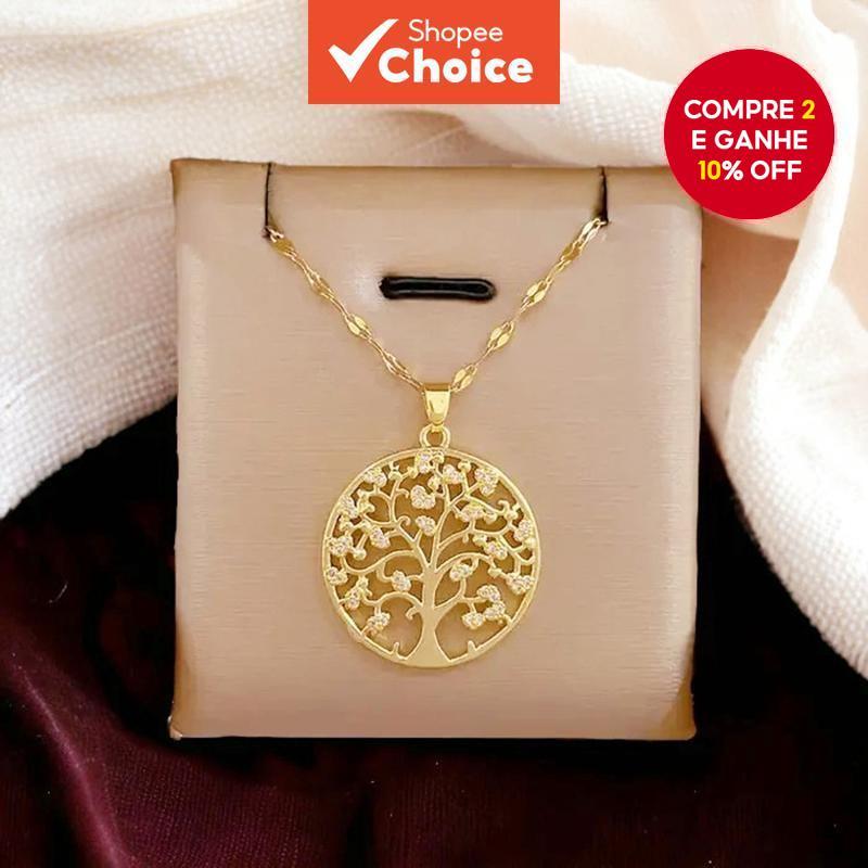 Novo Colar Árvore da Vida Dourado Luxuoso com Cadeia de Clavícula Cheia de Diamantes em Estilo Japonês-Coreano