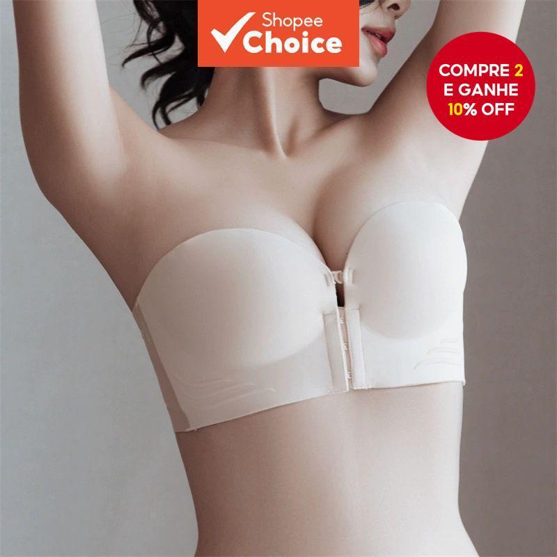 Sutiã Push-Up Sem Alças-Elevador Costura Para Seios Pequenos | Antiderrapante , Rastros , Fechamento Frontal
