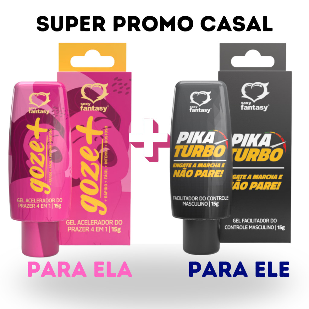 KIT GEL GOZE+ FEMININO E GEL PIKA TURBO MASCULINO - FACILITADOR DE ORGAMOS + RETARDANTE - DUPLA SEXY em Oferta na Shopee
