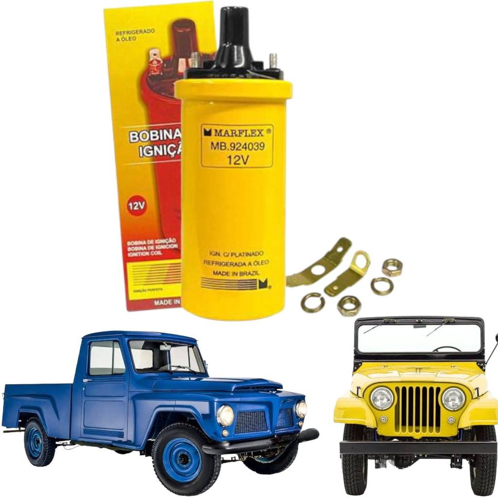 Bobina Ignição Jeep F75 Fusca Brasília Variant Kombi Karmann Ghia 12v