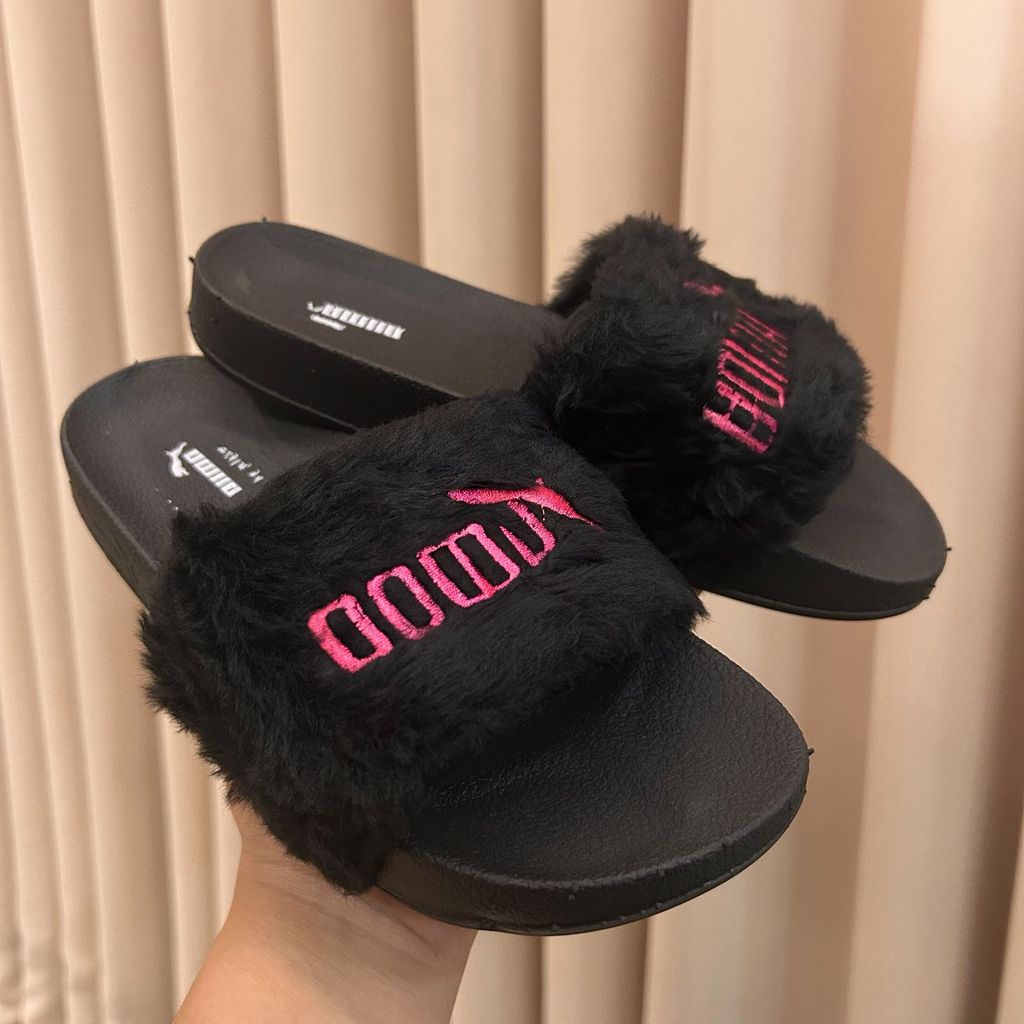 chinelo slide feminino papete de pelinho leve macio fenty by rihana