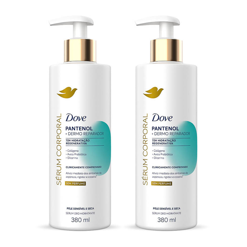 Kit 2 Dove Sérum Hidratante Corporal sem Perfume Pantenol Dermo Reparador 380ml em Oferta na Shopee