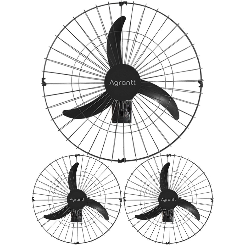 Kit 3 Ventilador De Parede 60cm 200w Turbo Oscilante Loja Escola Academia Comércio Igreja Agrantt
