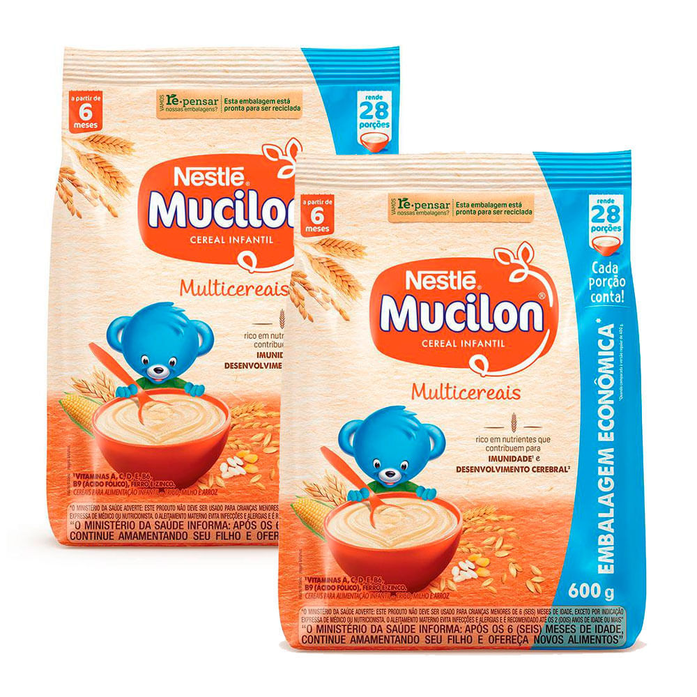 Kit 2 Mucilon Multicereais Cereal Infantil Sachê 600g em Oferta na Shopee