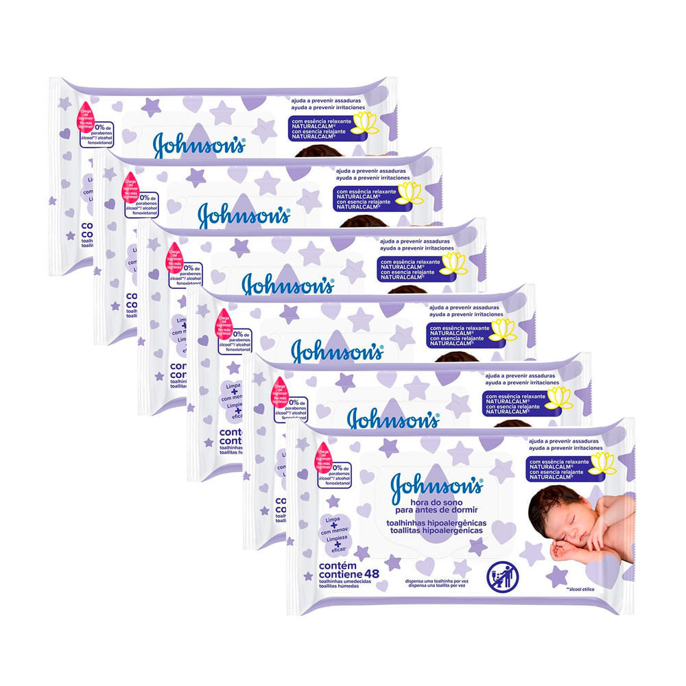 Kit 6 Toalhas Umedecidas Johnson's Baby Hora do Sono 48 Unidades em Oferta na Shopee