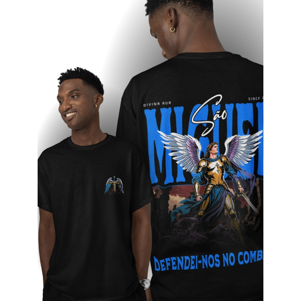 [Camiseta Premium em Algodão Puro]CC Camiseta Oversized Arcanjo São Miguel Cristã 100% Algodão Camisa Premium Masculina