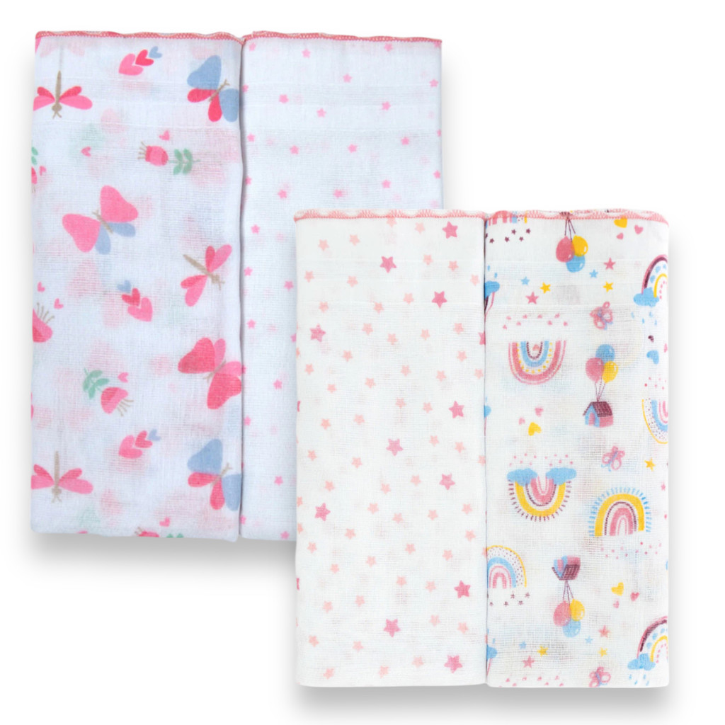 Toalha Fralda Bebê Luxo 2 Unidades Grande C/ Fêstone 100% Algodão 68Cm 1,1M Bublim