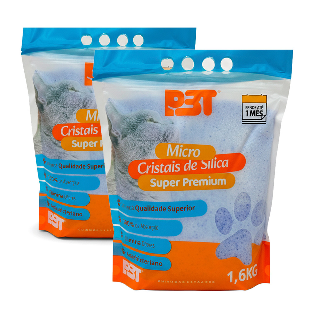 2 UN Areia Sanitária de Gato Micro Cristais Sílica FINA 3,2kg P3T em Oferta na Shopee